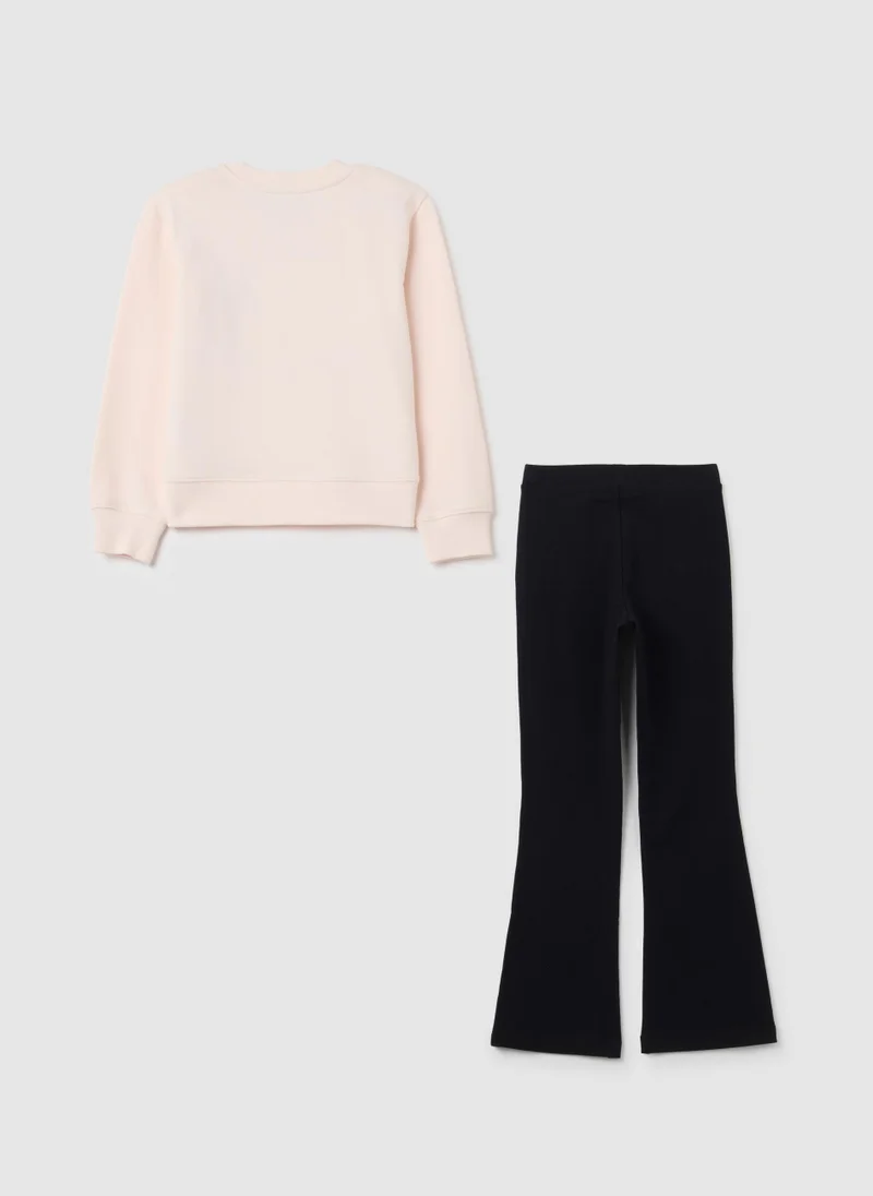 او في اس OVS Girls' Pink Cotton Sweatshirt And Trousers Set